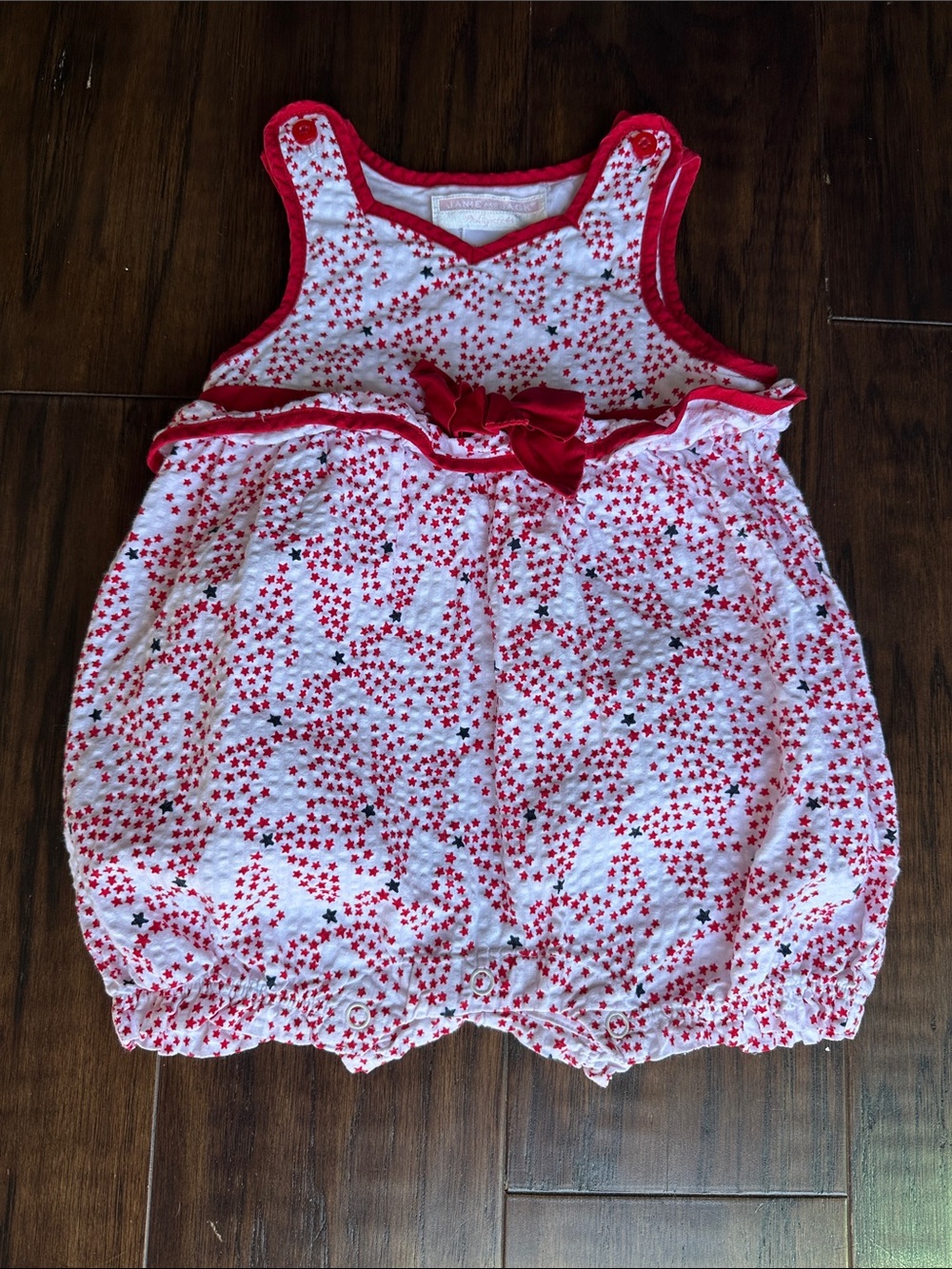 Janie and Jack Red and White Star Bubble Romper with Bow